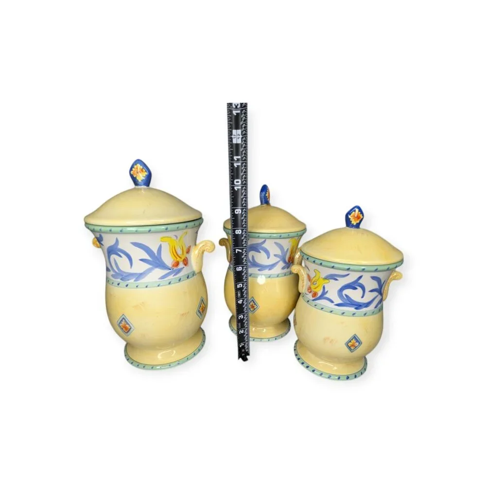 Set of 3 Karidesign Desert Ridge Imports Canisters-Yellow w/Floral Design